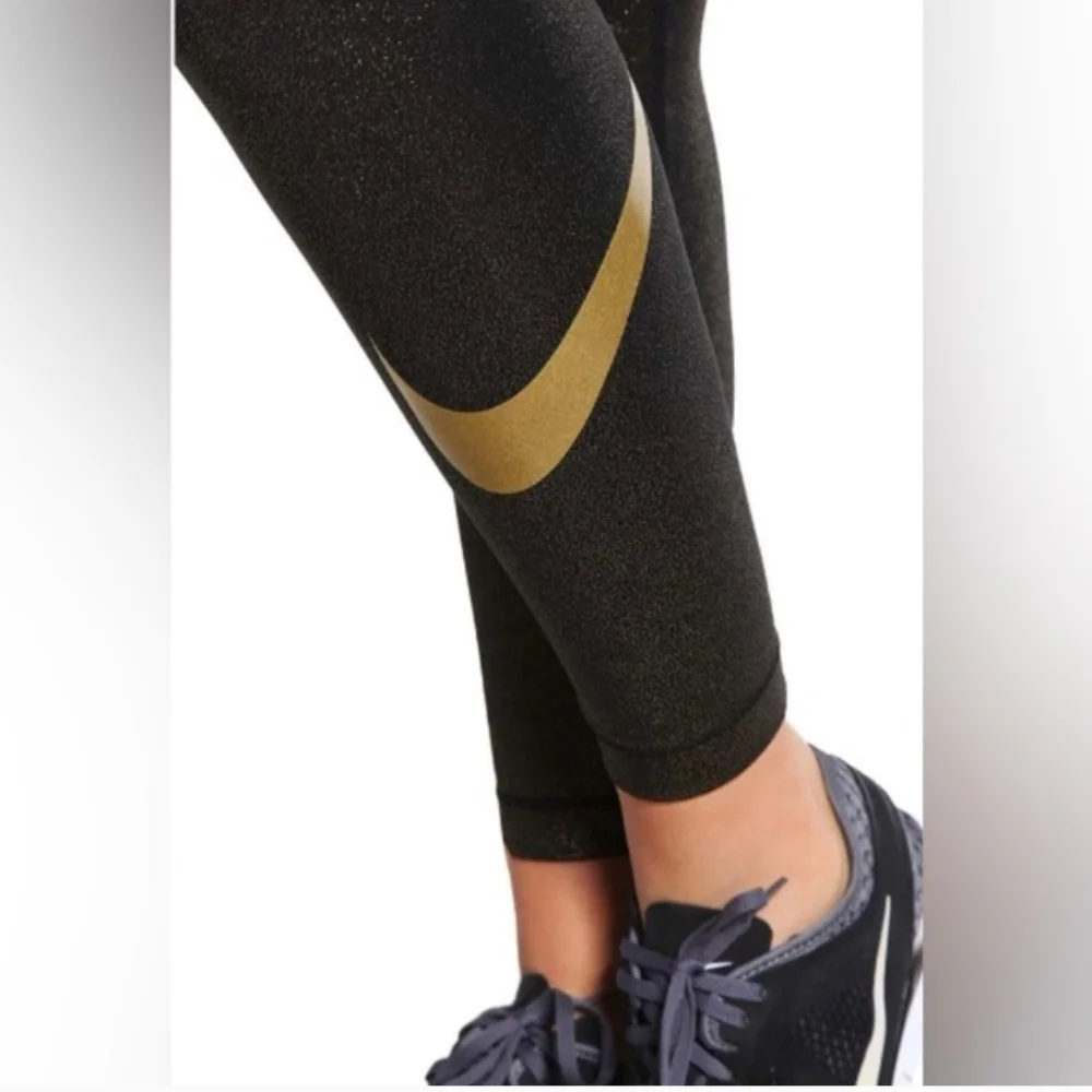 Nike Pro Metallic Gold Glitter Cool Training Tights leggings sparkle Dri Fit